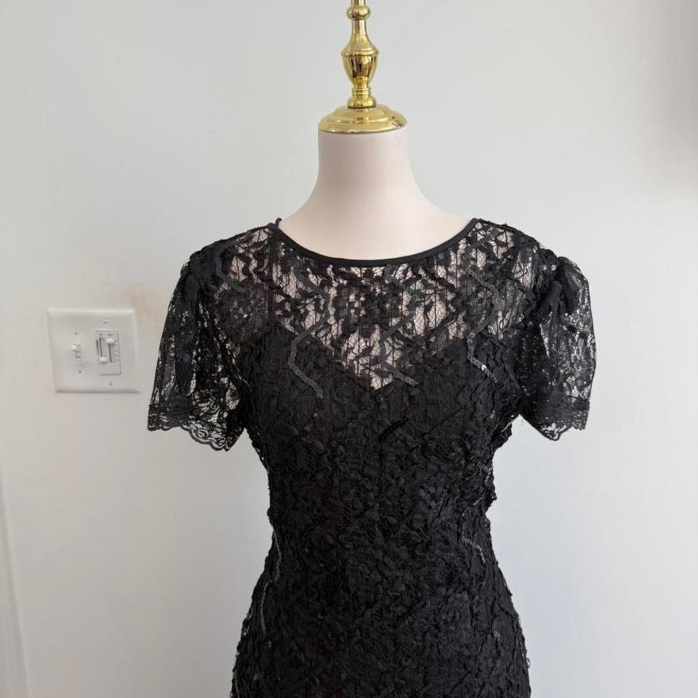 Vintage HW Collections Black Lace Sequin Midi Dress Size 10 - Picture 4 of 6